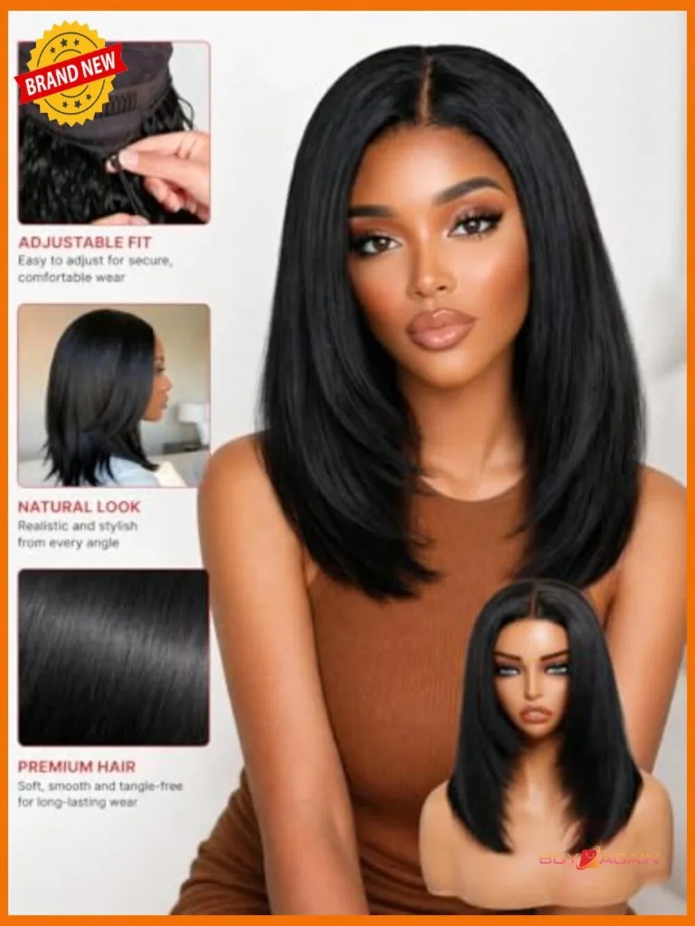 No Slip Yaki Straight Bob Wig Human Hair 7x5 Lace Front Glueless Drawstring Wig